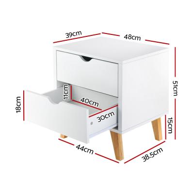 Artiss 2 Drawer Wooden Bedside Tables - White