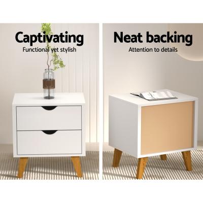 Artiss 2 Drawer Wooden Bedside Tables - White