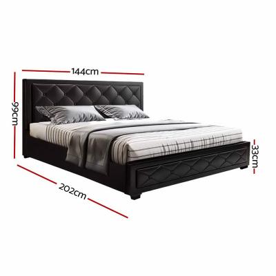 Artiss Bed Frame Double Size Gas Lift Base With Storage Black Leather Tiyo Collection