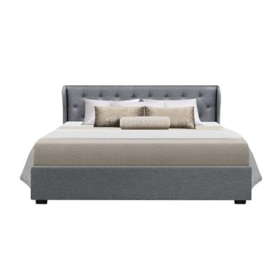 Artiss Issa Bed Frame Fabric Gas Lift Storage - Grey King