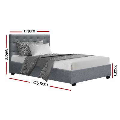 Artiss Vila Bed Frame Fabric Gas Lift Storage - Grey King Single