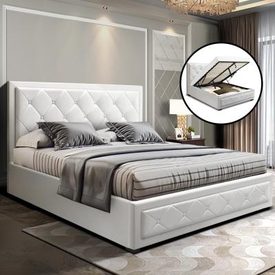 Artiss Tiyo Bed Frame PU Leather Gas Lift Storage - White Double