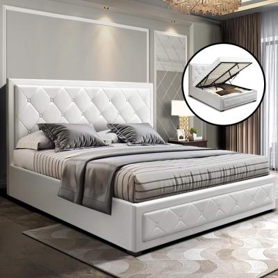 Artiss Tiyo Bed Frame PU Leather Gas Lift Storage - White Queen