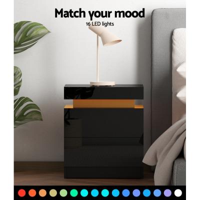 Artiss Bedside Tables Side Table Drawers RGB LED High Gloss Nightstand Black