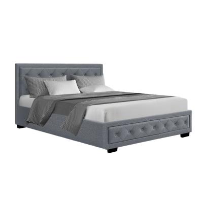 Artiss Tiyo Bed Frame Fabric Gas Lift Storage - Grey Double