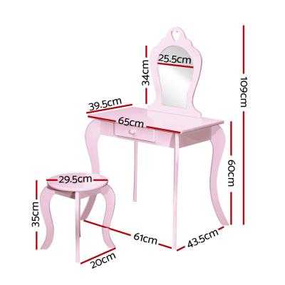 Keezi Pink Kids Vanity Dressing Table Stool Set Mirror Princess Children Makeup